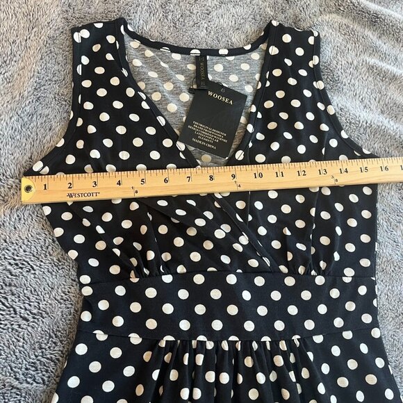 WOosea Dress Small Black White Polka Dot Surplice Babydoll Maxi Retro NEW 16797 - Picture 10 of 11